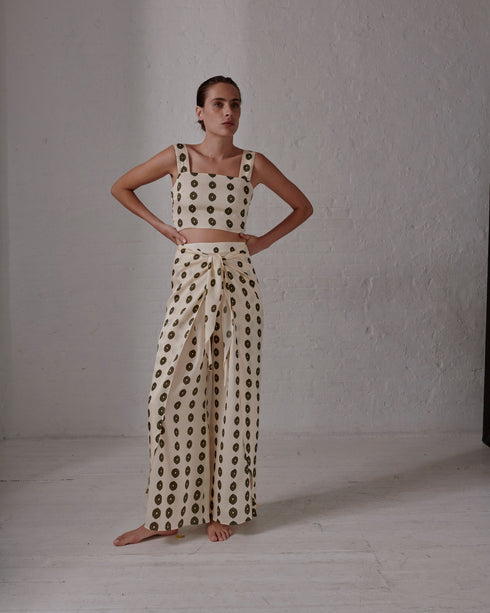 Marimba Silk Martellato Top  / Ivory Green Chintz